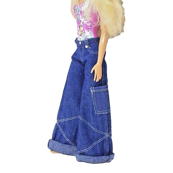Barbie 1998 Happenin' Hair Jeans Bell Leg Very Good Condition Wide Leg 90s - Picture 3 of 4